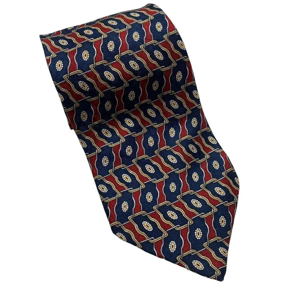 Geoffrey Beene Tie Men's Necktie Silk Geometric Maroon Blue Gold Silver USA